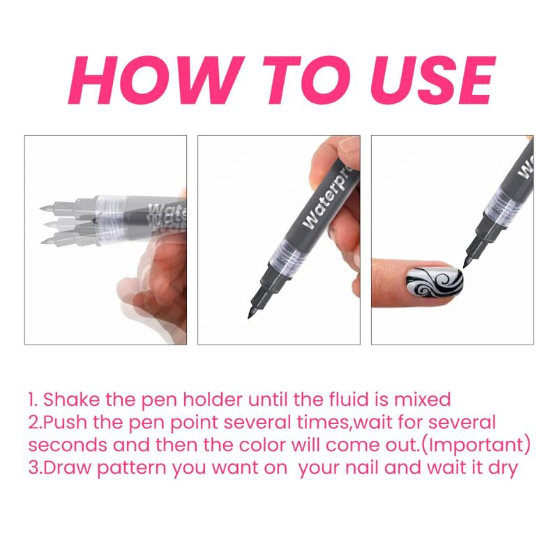 EELHOE Waterproof Nail Art Pen 4 Color Nail Polish Graffiti Pen Nail Art Easy-To-Color Smudge Pen Color Painting Nail Drawing Pen