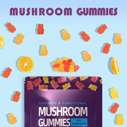 Organic Mushroom & Ashwagandha Gummies, 80 Count - Lion's Mane, Berberine, and Mixed Fruit Supplement for Women