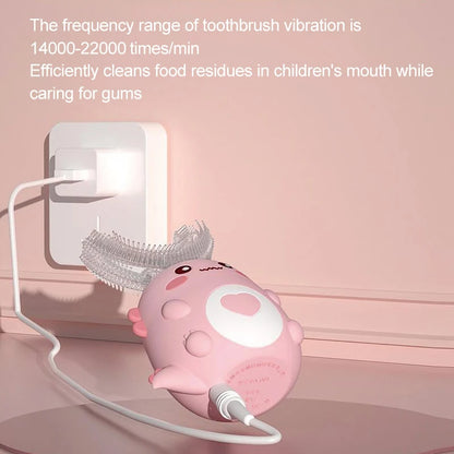 Children U-Shaped Electric Toothbrush 360 Degrees Smart Cartoon Kids Silicone Toothbrush Automatic Rechargeable Sonic Toothbrush