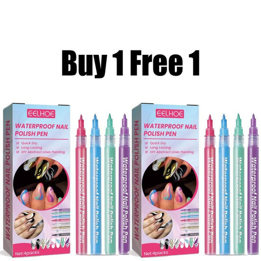 EELHOE Waterproof Nail Art Pen 4 Color Nail Polish Graffiti Pen Nail Art Easy-To-Color Smudge Pen Color Painting Nail Drawing Pen
